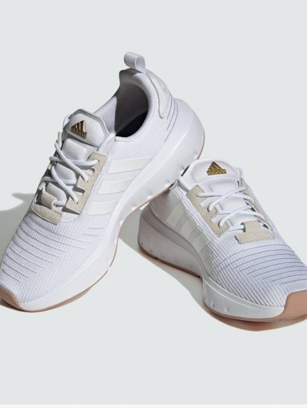 adidas Women’s White Sneakers with Tan Accents